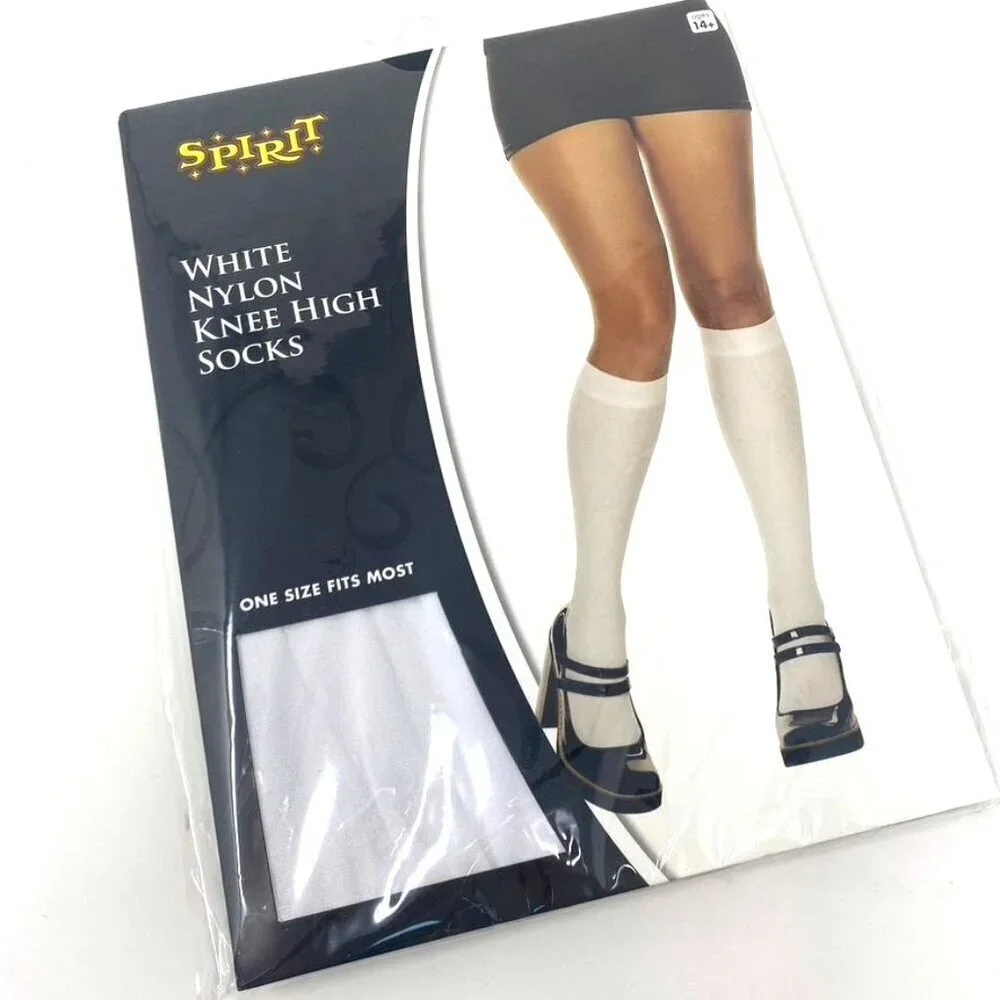 Spirit Halloween White Nylon Knee High Socks Schoolgirl Costume Mary Janes